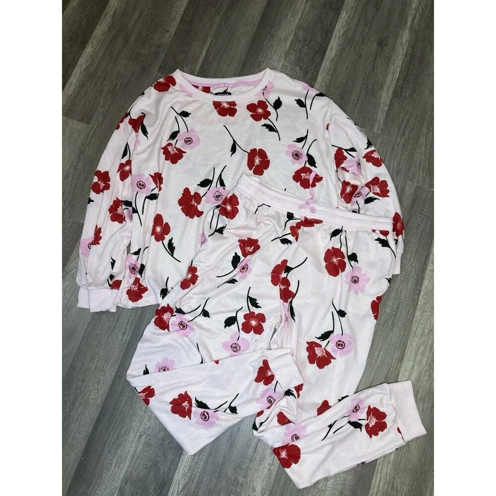 Kate Spade Pajama Pant Set Womens Size XL Pink Floral Roses Soft Cozy Luxury EUC